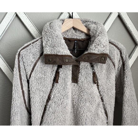 Kuhl Flight Women's S Fleece Pullover Jacket Stowaway Hood Stone - Picture 2 of 12